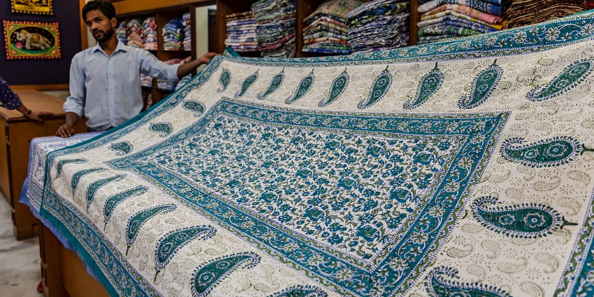 Handwoven silk products in Mughal silk bazaar which is a spot for shopping in Aurangabad.