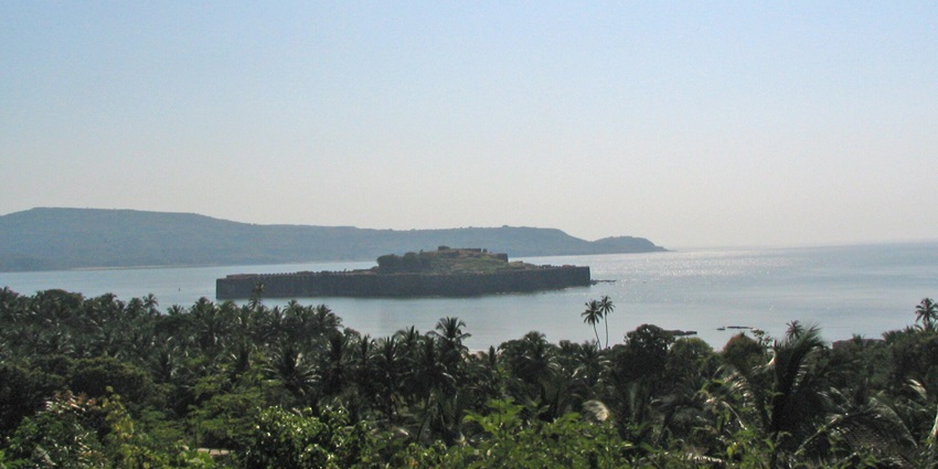 Aerial view of Murud Janjira Fort, a famous place near Kashid Beach, surrounded by water