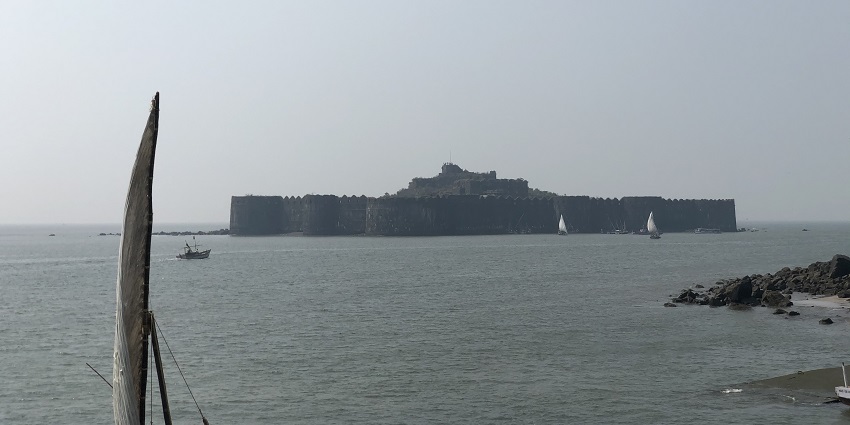 Murud-Janjira Fort viewed from the sea, a famous place near Phansad Wildlife Sanctuary.