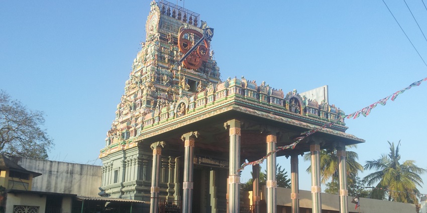 Facade of Vallakottai Murugan temple, housing the tallest idol of Lord Muruga in India
