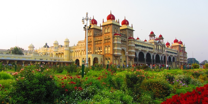 tunning view of the Mysore Palace exterior, showcasing intricate architecture and grandeur