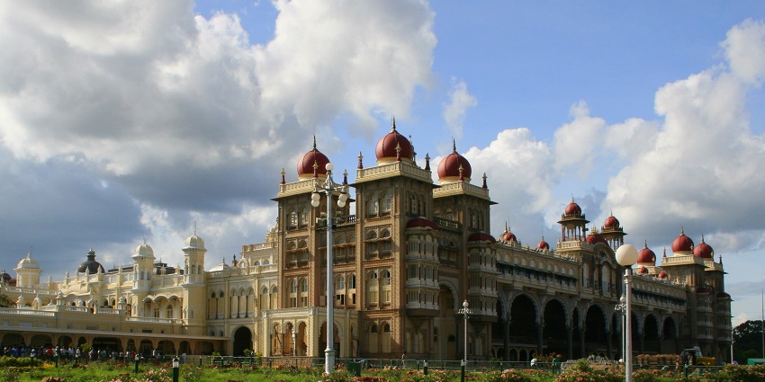 Panoramic image of the Mysore Palace which is one of the beautiful place to visit near Bangalore