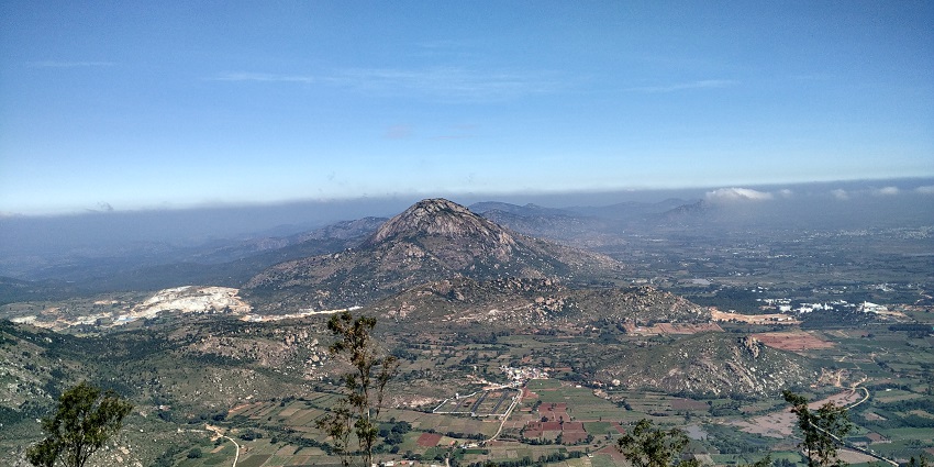 Aerial view of the Nandi hills, the vast landscapes against the clear blue sky