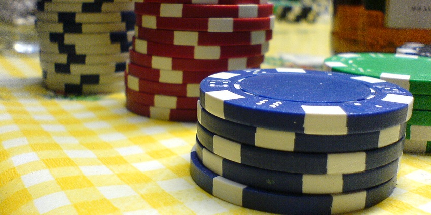Poker chips stacking up in a casino in Piccadilly.