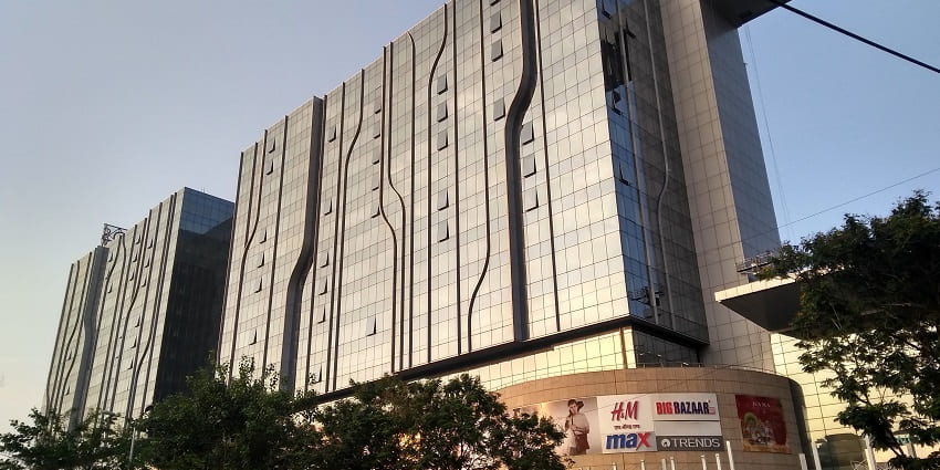 The glass facade of Seawoods Grand Central Mall in Navi Mumbai, Maharashtra.