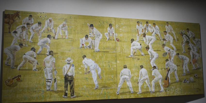 A cricket painting at NGMA, one among the best art galleries in Colaba