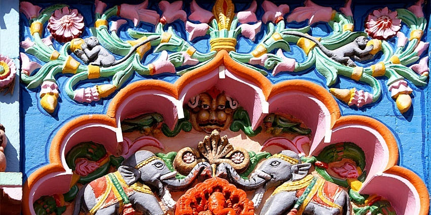 At the entrance of Viganeshwara Temple dedicated to lord Ganesh in Ozar, Maharashtra.