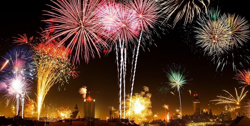 Fireworks at a New year party in Navi Mumbai for travellers to visit and explore.