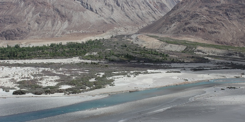 A picture of a river located near the Diskit monastery in Ladakh