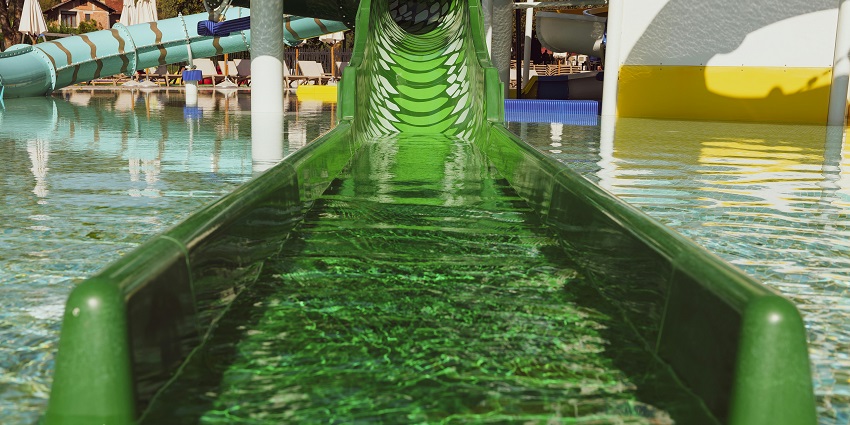 A glimpse of colourful rides and azure wave pools at the famous Ocean World in Odisha.