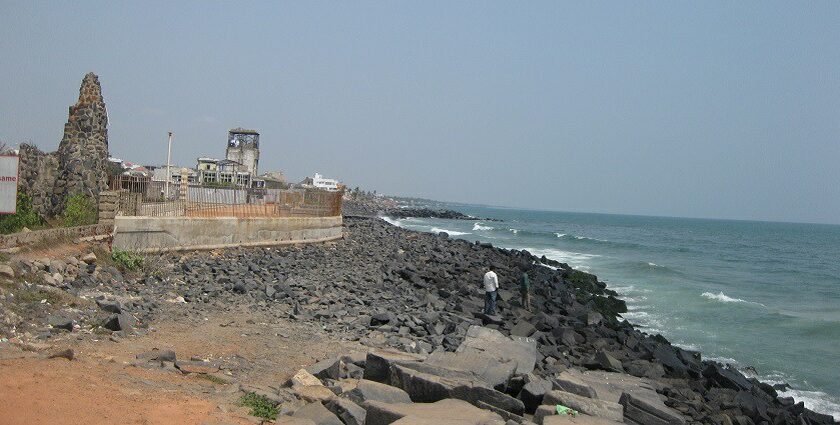 The Coromandel Coast along the Promenade, one of the offbeat places in Pondicherry.