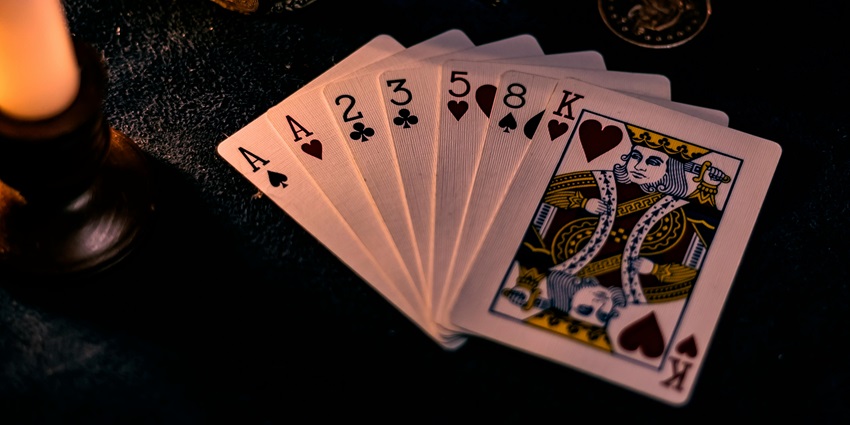 Close-up photo of playing cards in Okada Casino.