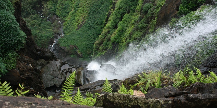 Beautiful view of Onake Abbi Falls, a place to visit in Agumbe, has lush greenery