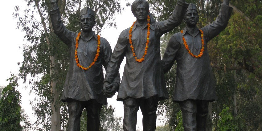 A picture of the statues of Indian freedom fighters including Bhagat Singh