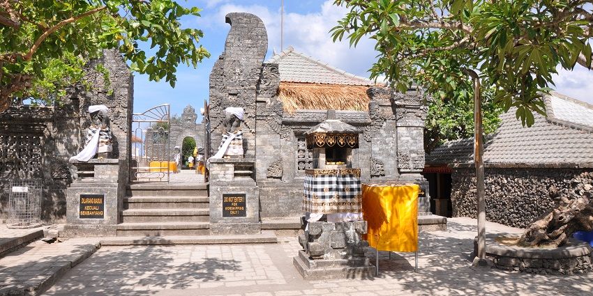 View inside the courtyard temple on a bright sunny day