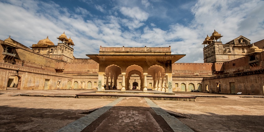 An inside view of the fort showcasing a large ground and its inner architecture