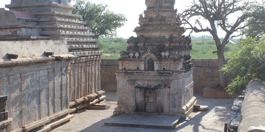 View inside the temple courtyard showcasing the unique architecture style