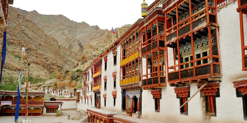 Hemis Monastery in Ladakh, showcasing intricate architecture and vibrant colors.
