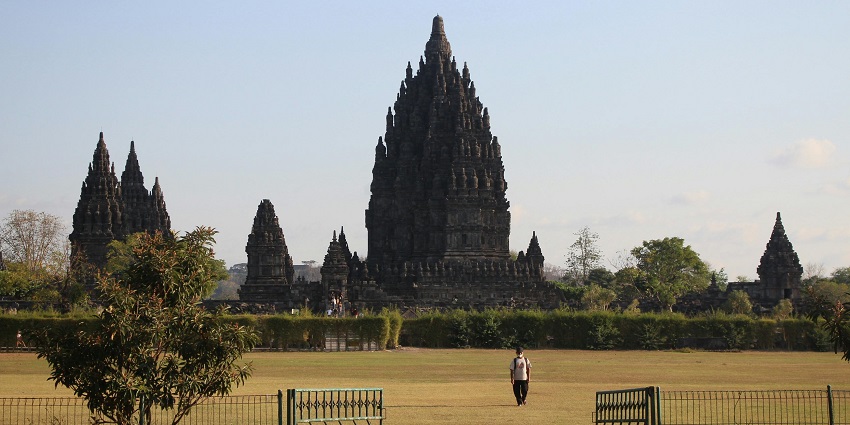 Close up view of the outer architecture of a church on Java Island
