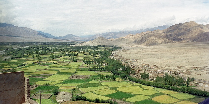 Snapshot of the scenic views of valleys from Thiksey Monastery, Ladakh, India
