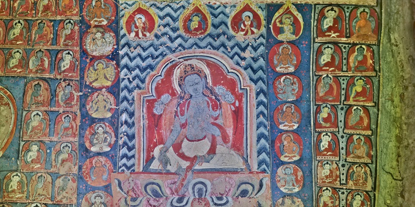 Buddhist frescos in Saspol caves, Ladakh.