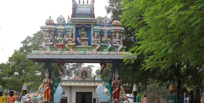 Image of Pachaiamman Temple in Tamil Nadu, India - surrounded by lush green trees during day time