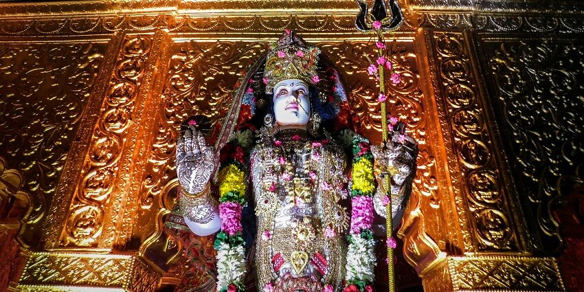 An image of the Padmavati Devi Temple, with its ornate architecture