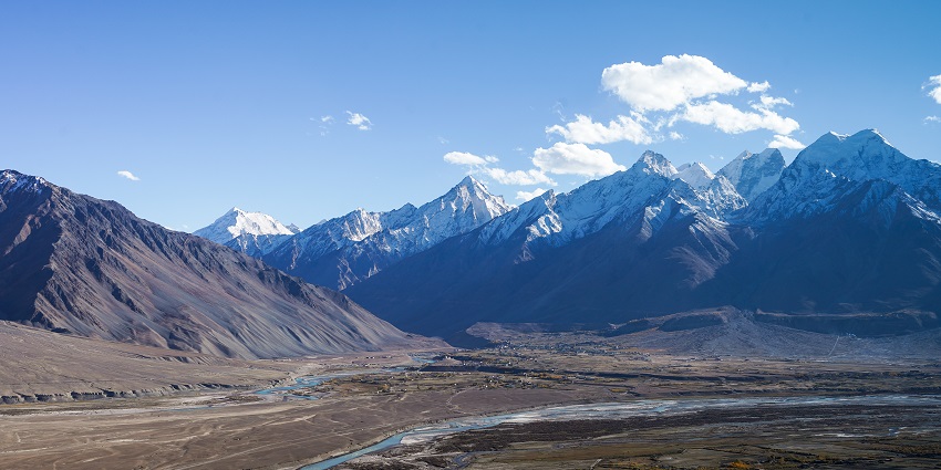 View of the Padum Village amidst the backdrop of the mighty Himalayas in Ladakh
