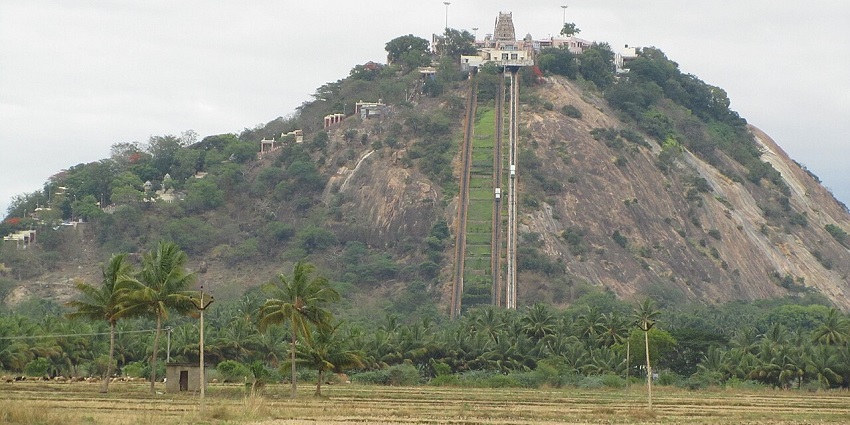Palani Murugan Hill Temple in Tamil Nadu, India, situated atop a hill with steps.