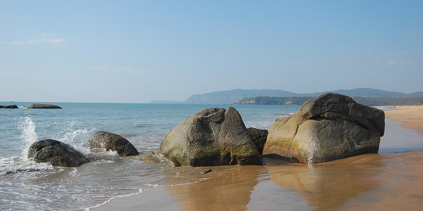 Rocks on Palolem Beach in South Goa.