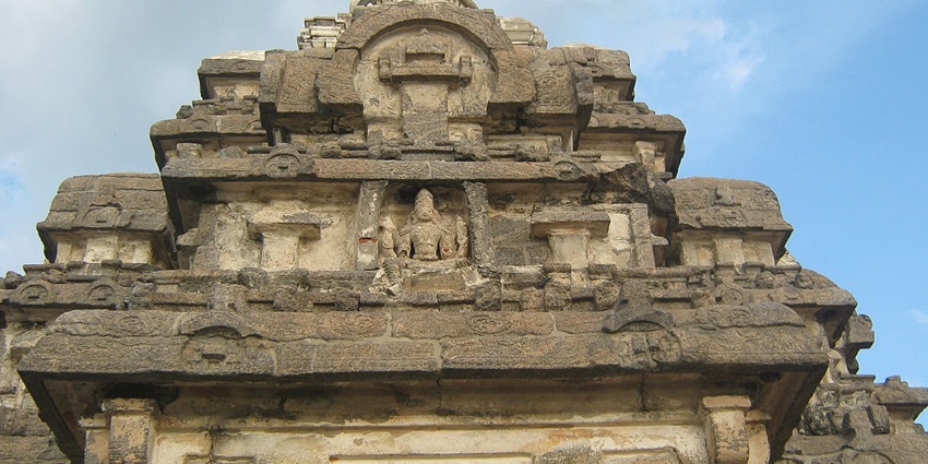 Close-up look at the intricate architecture of Panamalai Temple in Tamil Nadu.