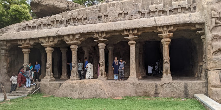 Historic cave complex associated with the five Pandavas from mythology.