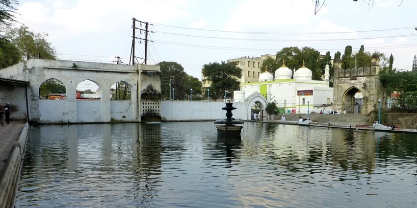 A view of Panchakki, an ancient water mill with complex hydraulic engineering.