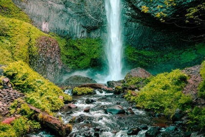 Image of a waterfall - the Panchalinga waterfall, located in Tamil Nadu, India