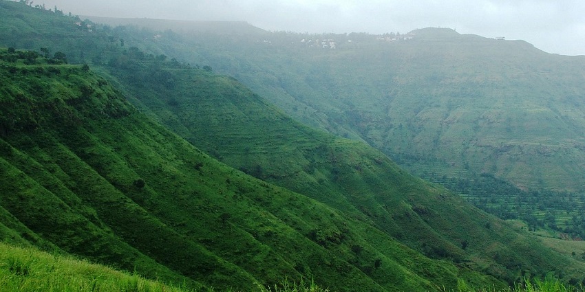 Panchgani Hill view, a popular place near Sawatkada Waterfalls, with greenery.