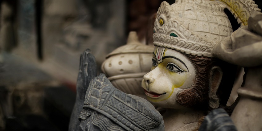 The view of a Hanuman deity in a temple is one of the best places to visit near Rameswaram temple.