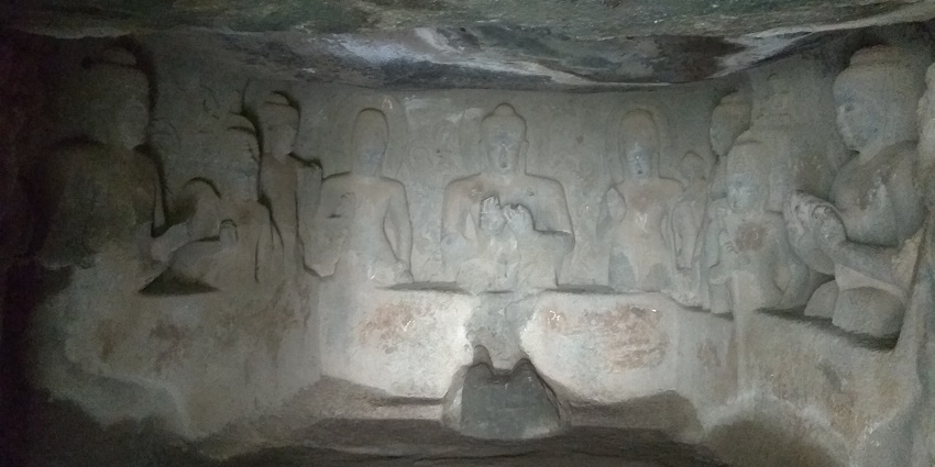 Inside Nashik Caves, a famous place near Anjaneri Fort, showcasing ancient architecture.