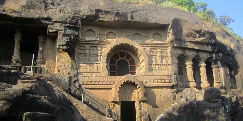 A view of Pandavleni Cave made of rock-cut architecture near Pandavleni Water Park.