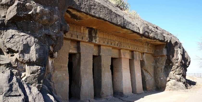 An exterior view of Pandav Leni Caves showcasing intricate rock-cut architecture.