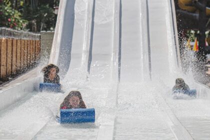 A panoramic view of Pandavleni Water Park, showcasing water slides and pools.