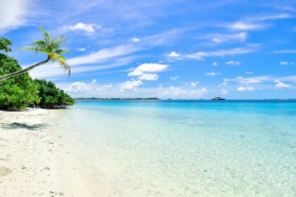 An image of the serene Pandawa Beach with golden sands and clear waters under a blue sky.