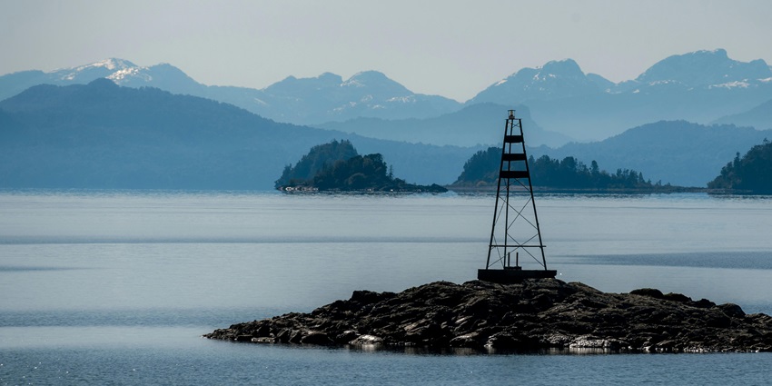 A panoramic view of the mountains seen from Pemuteran Bay known for marine life.