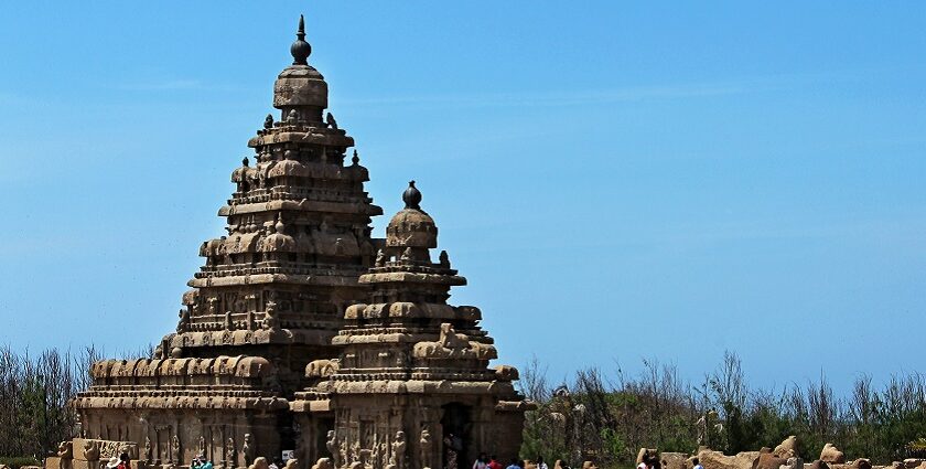 View of the Periyapalayam Temple against the clear blue sky in backdrop