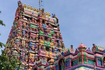 The beautiful exterior of the temple in Tamil Nadu which is an example of architectural marvel.