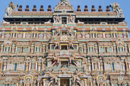 The spectacular view of a temple in Tamil Nadu with intricate details.