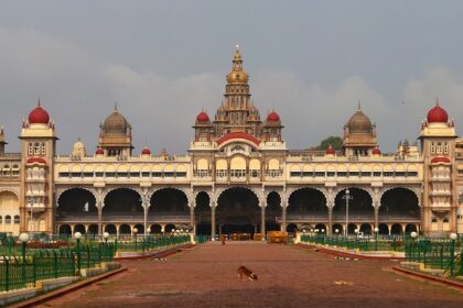 The resplendent Mysore Palace awakens with the sunrise.