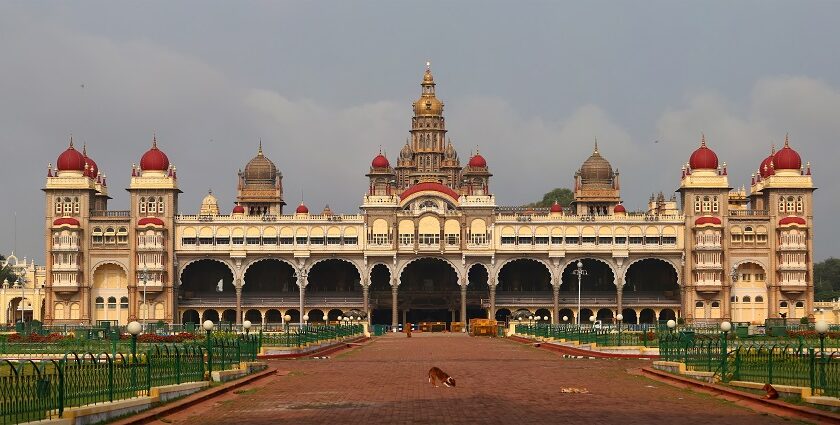 The resplendent Mysore Palace awakens with the sunrise.