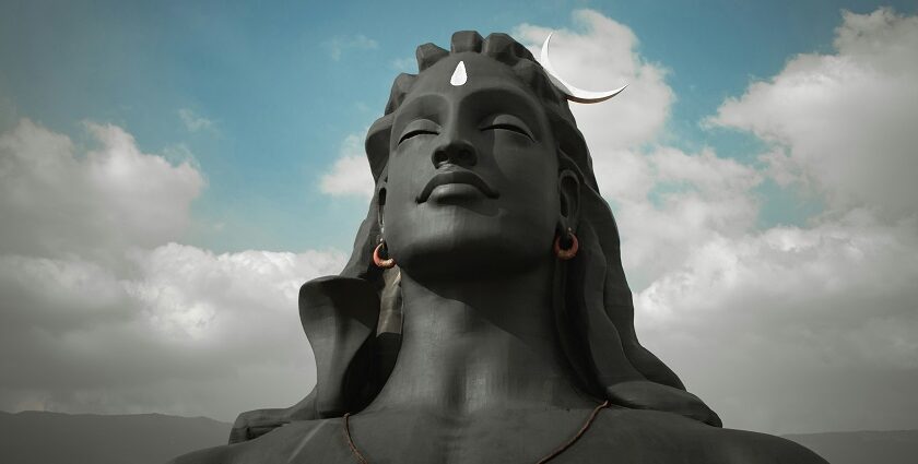 A glimpse of a majestic statue of Adiyogi or Lord Shiva elegantly nestled in Tamil Nadu.