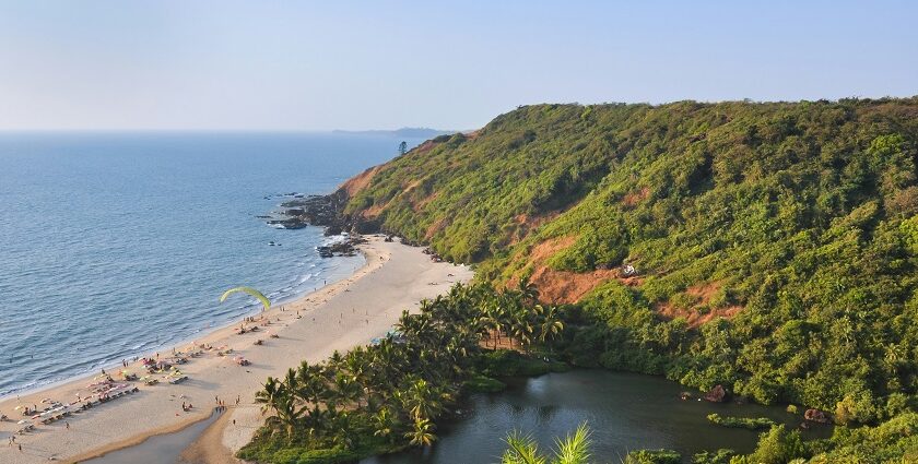 View of the Arambol beach in Goa, one of the top places to visit during the monsoon season