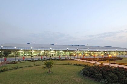 A view of the Aurangabad Airport NITB during dusk captured by a photographer.